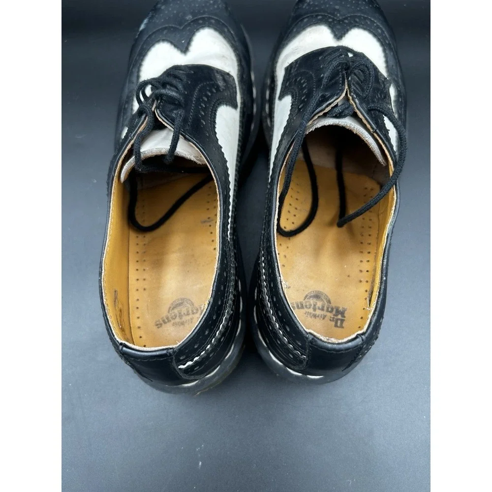 Dr Doc Martens Bex Black White Smooth Leather Brogue Wingtip Lug Platform Sz 9M